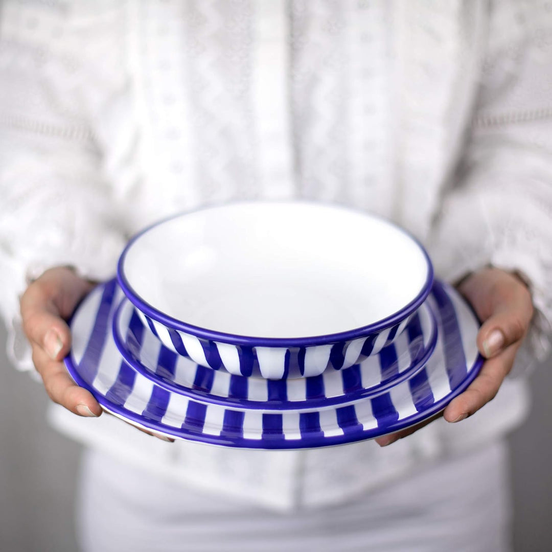 City to Cottage® - Keramik Suppenteller 18.5 cm | Blau-Weiss gestreift | Handgemacht | Keramik Telle