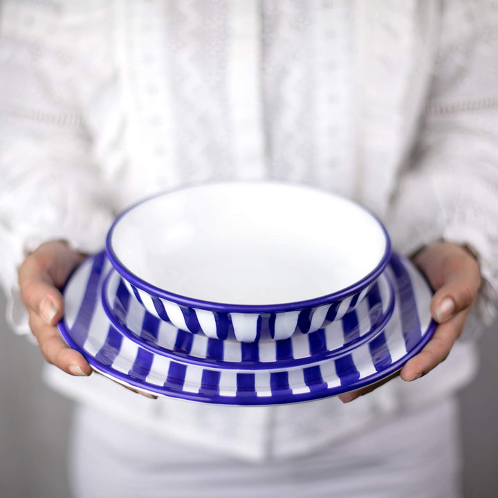 City to Cottage® - Keramik Suppenteller 18.5 cm | Blau-Weiss gestreift | Handgemacht | Keramik Telle