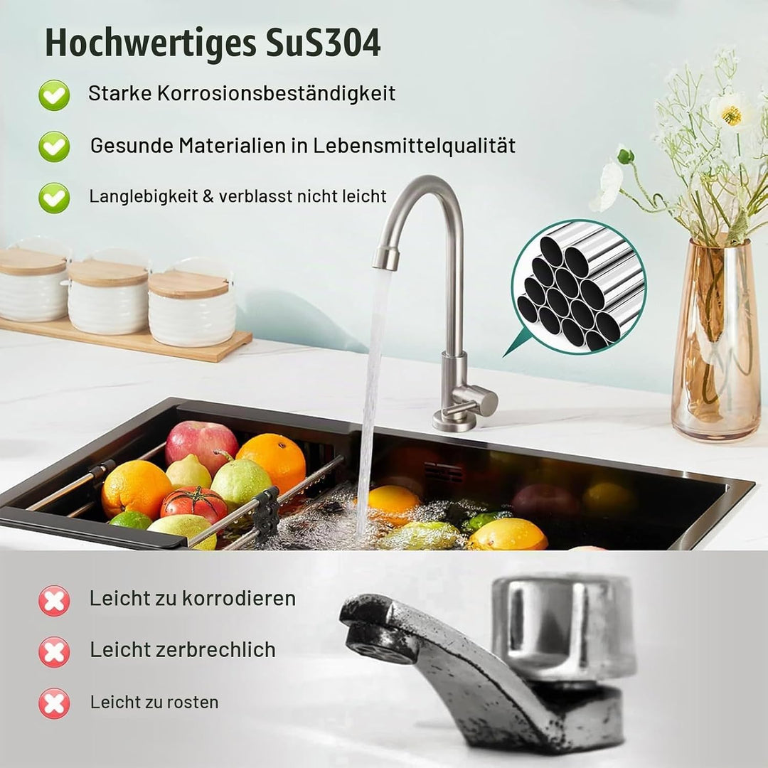 Wasserhahn Kaltwasser 360°Schwenkbar Wasserhahn aus Rostfreiem Stahl Abnehmbar Verdickter Messing Ba