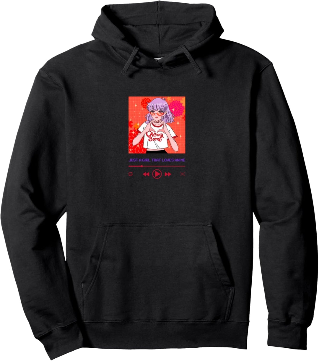 Nur ein Mädchen, das Anime Liebt - Media Player Kirschdesign Pullover Hoodie