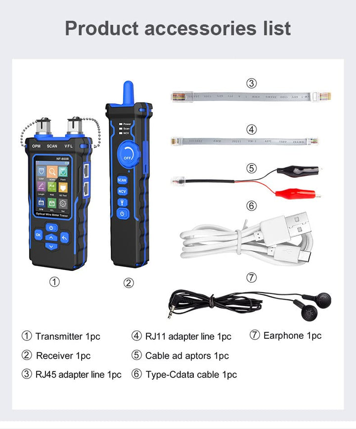 NF-8508 9 in 1 Multifunctional Network Cable Tester Optical Wire Tracer Optical Fiber Power Meter NC