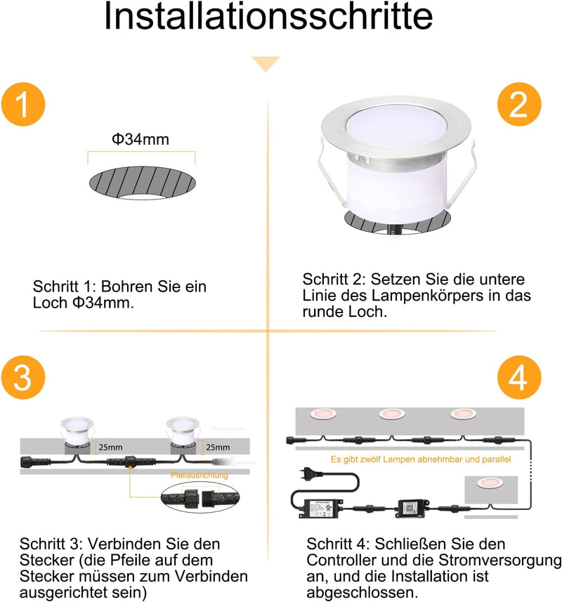 6er WIFI RGBWW LED Bodeneinbauleuchten Arbeitet mit Alexa, Google Home,RGBWW (4 in 1) Ø45mm IP67 Was