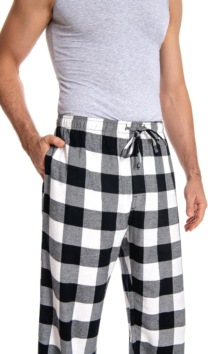 Herren 100% Baumwolle Flanell Bequeme Pyjama/Lounge Bottoms mit Taschen XL Black White Check, XL Bla