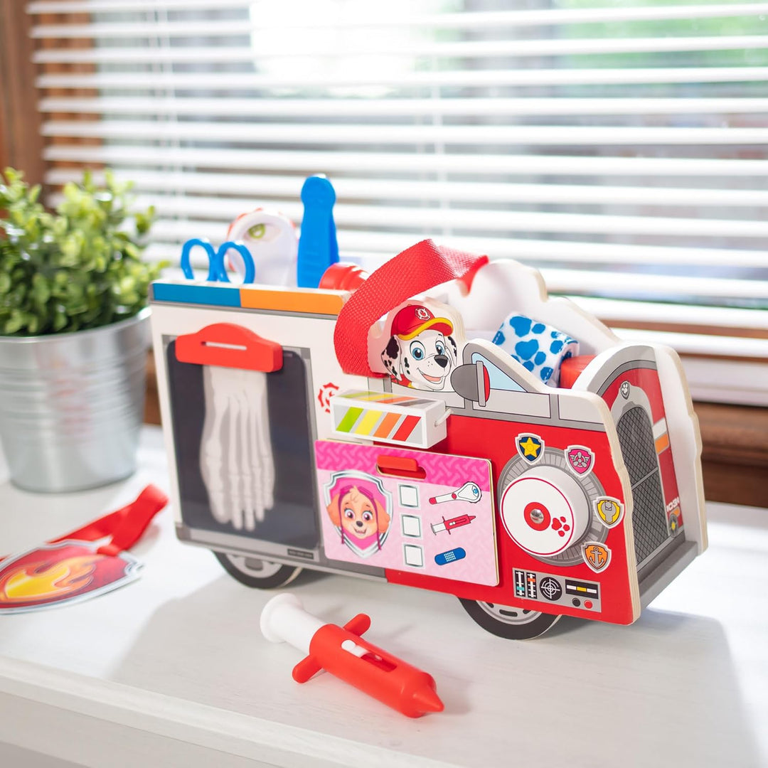 Melissa & Doug PAW Patrol Marshalls Arztset aus Holz, PAW Patrol Rettungswagen mit Erste-Hilfe-Kaste