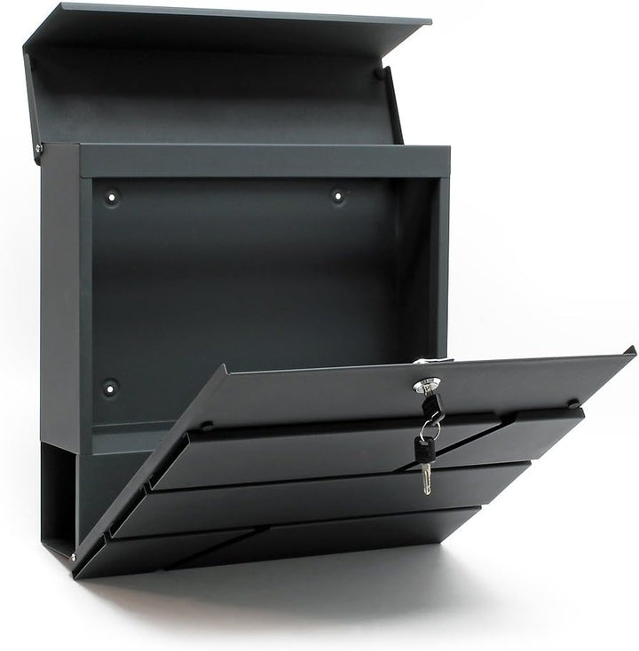 Wiltec Briefkasten Set V14 Anthrazit mit Ständer, Wandbriefkasten mit Schloss und Zeitungsrolle, Pos