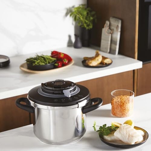 SEB Clipso+ Chef 10 l Schnellkochtopf, 7-10 Personen, Induktion, 4-Kochprogramme, Öffnen und Schlies