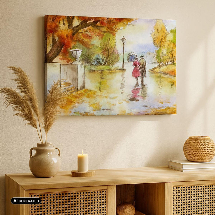Bilder auf Leinwand 100x70cm Leinwandbild Wetter regen herbst park Gross Wanddeko Bild Schlafzimmer
