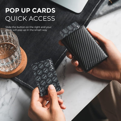 VULKIT Kreditkartenetui RFID-blockierende Pop-Up-Kartentasche aus Echtem Leder mit Geldscheinfach, A