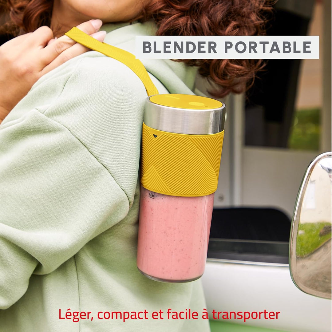 Moulinex Lightmix LM1C0210 Tragbarer Standmixer, 300 ml, leistungsstark, wiederaufladbar, Gelb