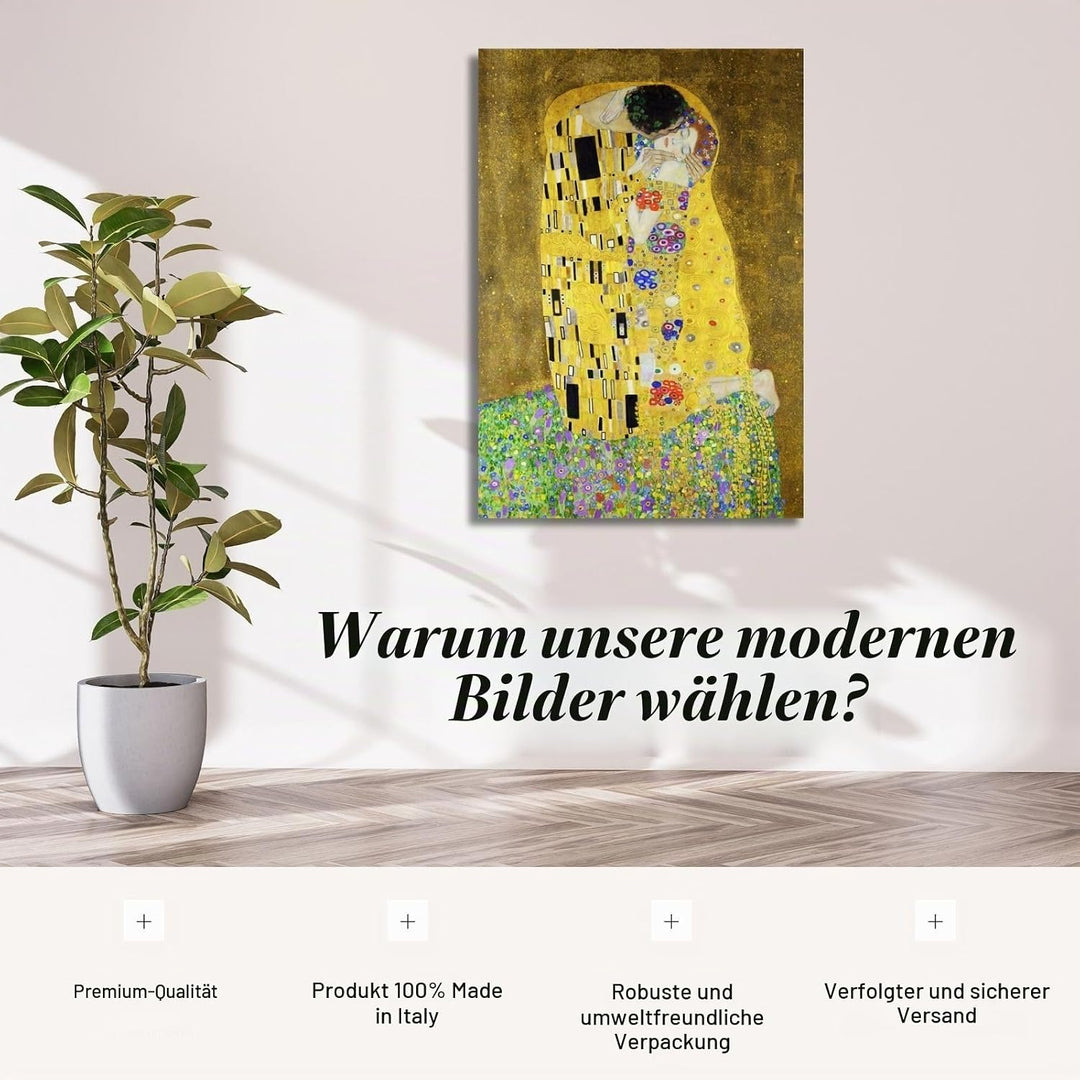 canvashop Moderne Bilder Wohnzimmer Der Kuss von Klimt cm 60 x 30 Wandbilder Vertikales Bild auf Lei
