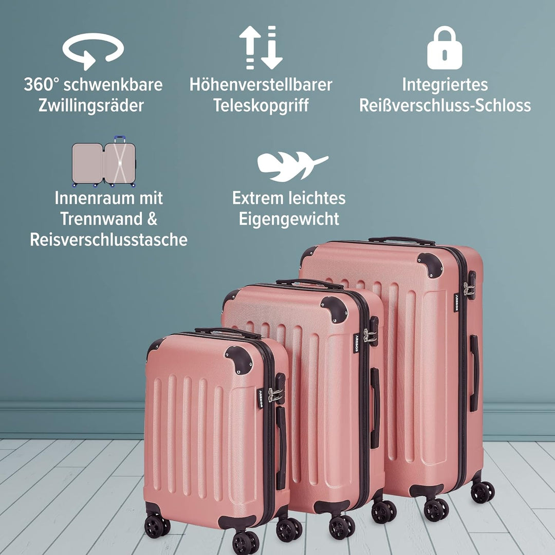 Arebos Reisekoffer 3er Set I ABS-Hartschale I Trolley Kofferset I Teleskopgriff I Inkl. Reissverschl