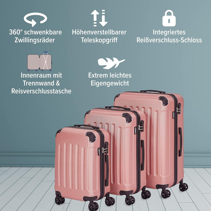 Arebos Reisekoffer 3er Set I ABS-Hartschale I Trolley Kofferset I Teleskopgriff I Inkl. Reissverschl