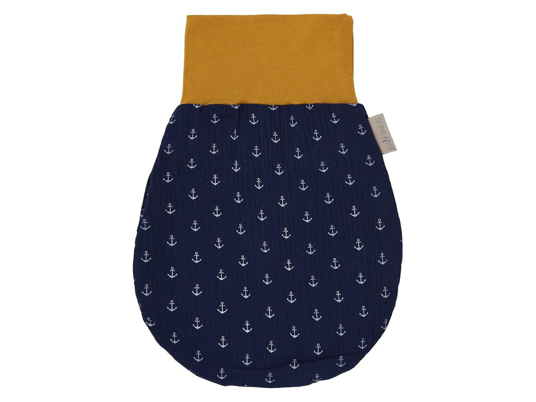 KraftKids Strampelsack Musselin dunkelblau Anker für den Herbst/Winter aus Musselin Baumwolle und wa