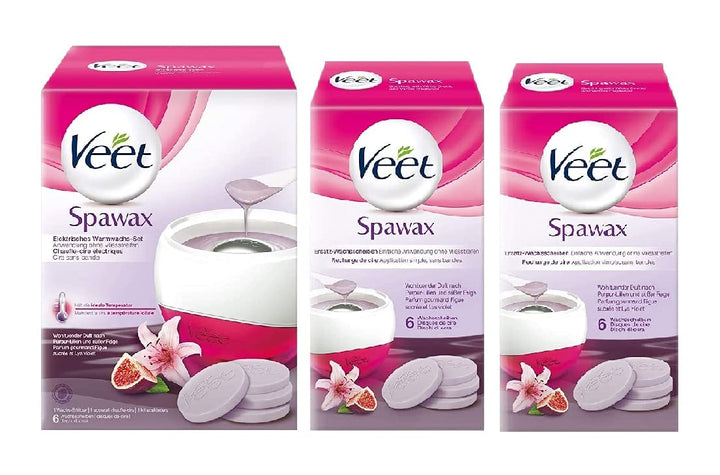 Veet Spawax elektrisches Warmwachs Set - 1x Warmwachs-Gerät, 12x Wachsscheiben