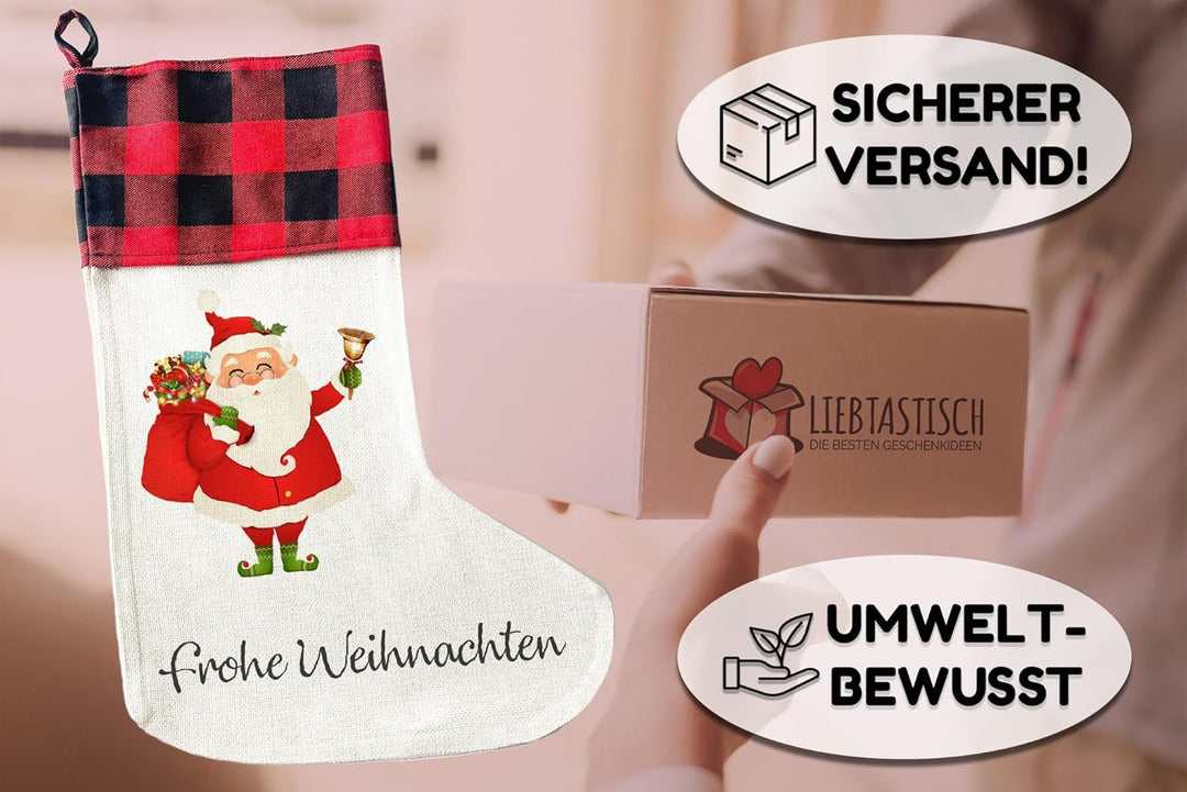 LIEBTASTISCH - Personalisierte Weihnachtssocken - 40cm x 30cm - Weihnachtsstrumpf zum Nikolaus oder