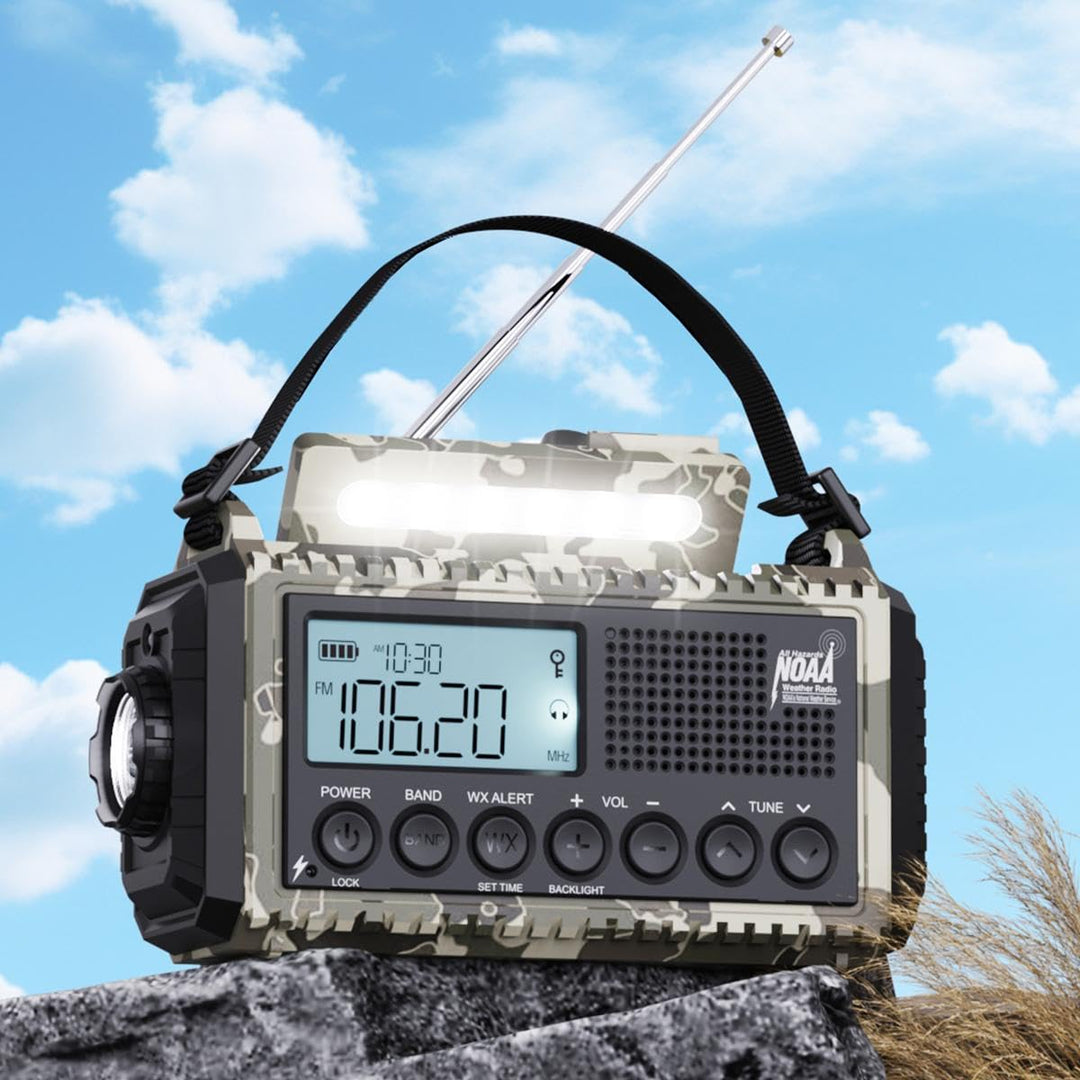 Kurbelradio 12000mah mit Handyladefunktion Solar, AM/FM/SW Notfallradio,Usb/Typ C, Sos,Wiederaufladb