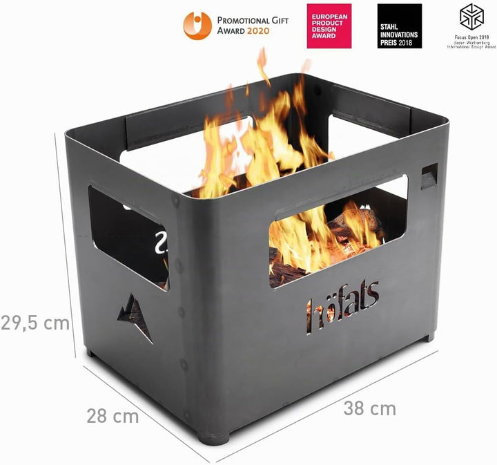 höfats - Beer Box Feuerschale - Getränkekiste, Feuerkorb, Grill, Flaschenöffner und Hocker in einem
