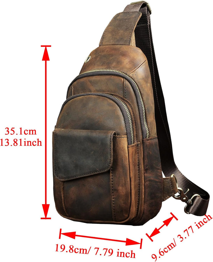 Le’aokuu Herren Echtes Leder Hüfttasche Bauchtsche Brusttasche Crossbody Bag Sling Bag Schultertsche