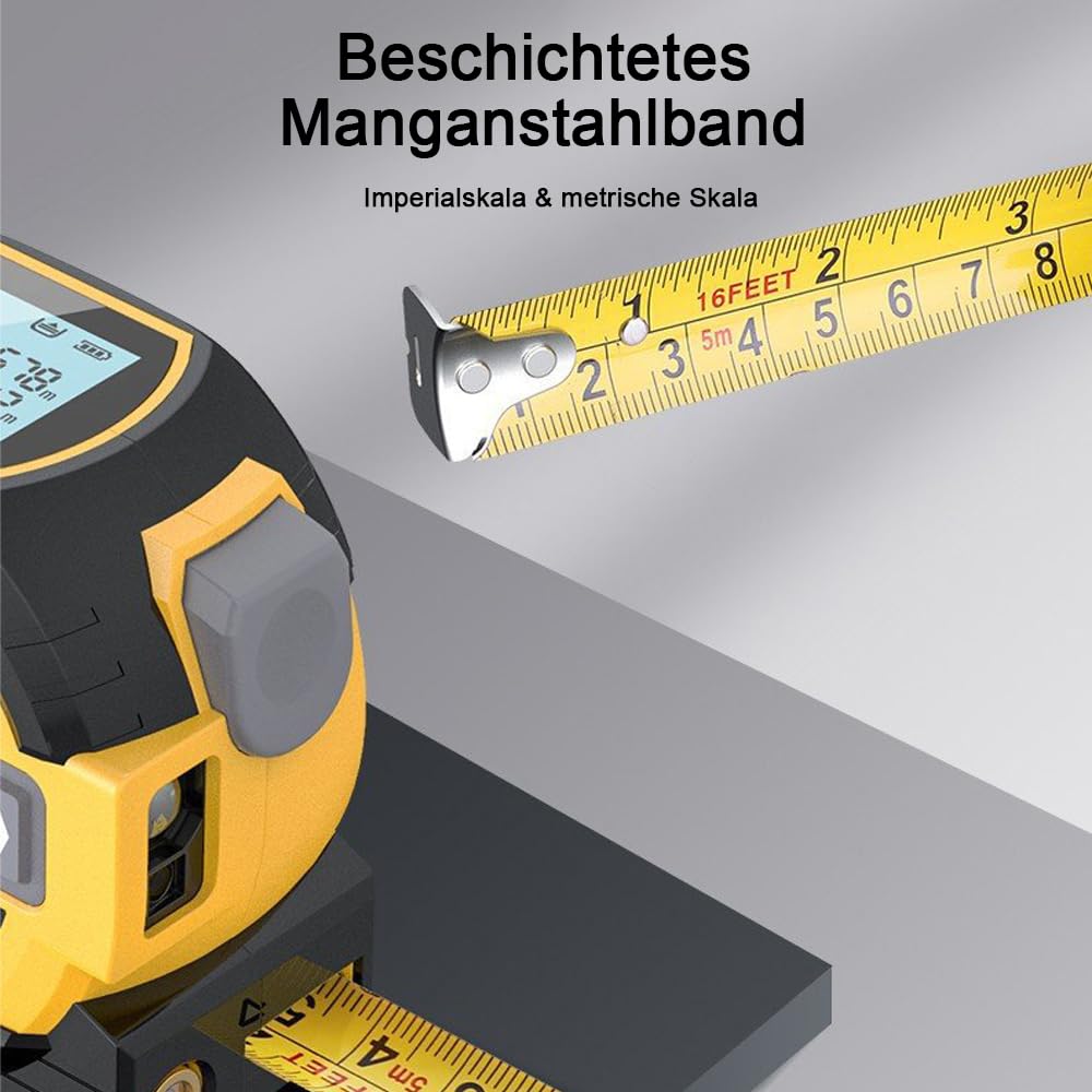 Laser Messgerät Massband, 3 in 1 Digital Laser Entfernungsmesser mit LCD -Display, Lasermessung 131