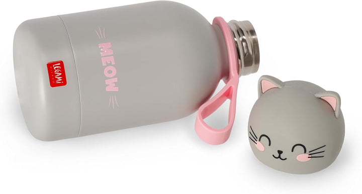 Legami - Hot&Cold BFF Kinder-Wasserflasche, Kitty-Motiv, doppellagig aus 18/8 Edelstahl mit luftdich