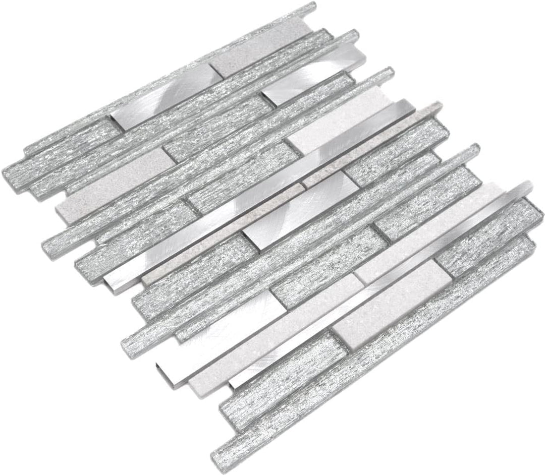 Mosaik Fliese Verbund Stäbchen Aluminium silber Verbund Glasmosaik für WAND BAD DUSCHE KÜCHE FLIESEN
