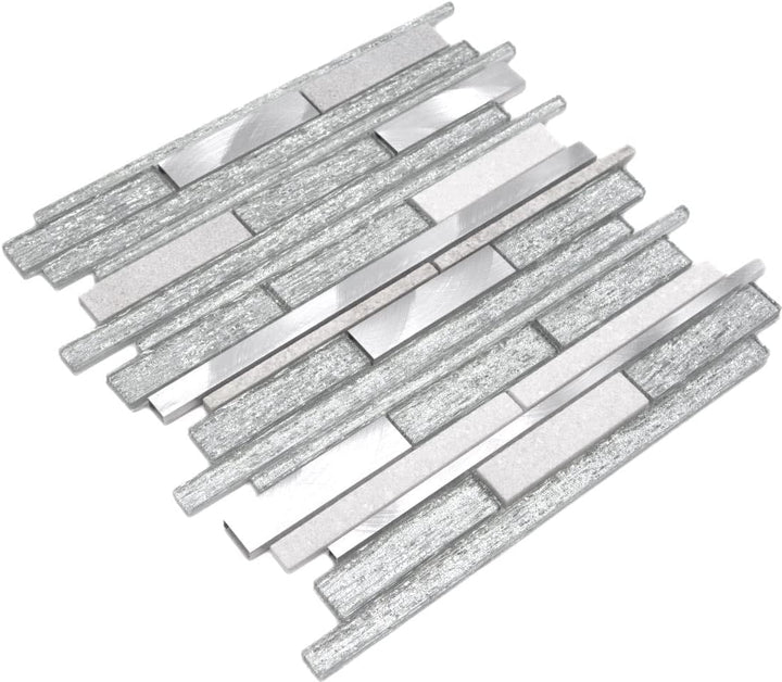 Mosaik Fliese Verbund Stäbchen Aluminium silber Verbund Glasmosaik für WAND BAD DUSCHE KÜCHE FLIESEN