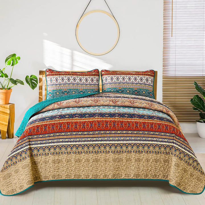 WONGS BEDDING Tagesdecke 220x240 Bettüberwurf Boho Decke Steppdecke 3 Teilig Doppelbett Gesteppt Bet
