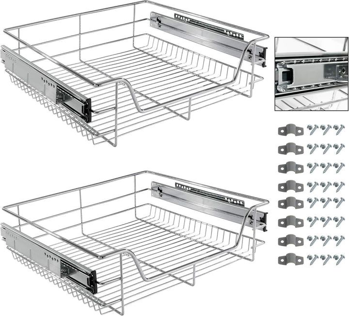 Arebos 2X 60 cm Teleskopschublade Küchenschublade Korbauszug Schrankauszug Schlafzimmerschublade