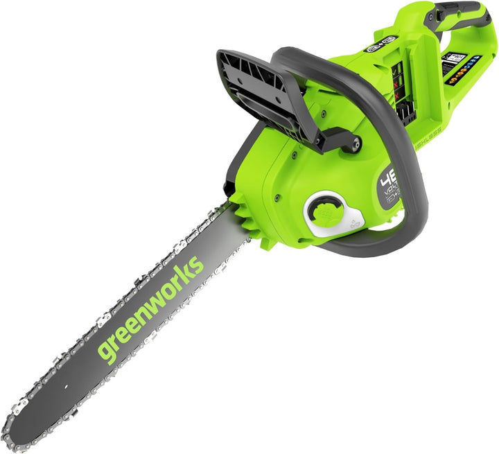 Greenworks 48V(2x24V) Akku Kettensäge mit bürstenlosem Motor, 14-Zoll (35 cm) Klinge, 20 m/s Ketteng