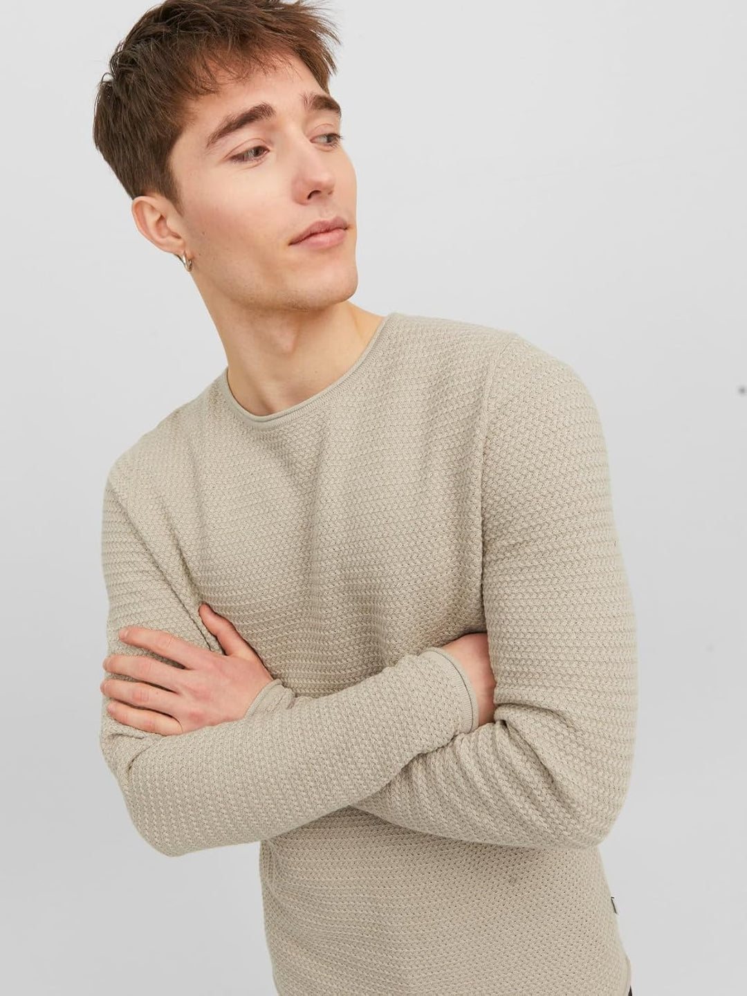 JACK & JONES Male Strickpullover Einfarbig Strickpullover M Island Fossil, M Island Fossil