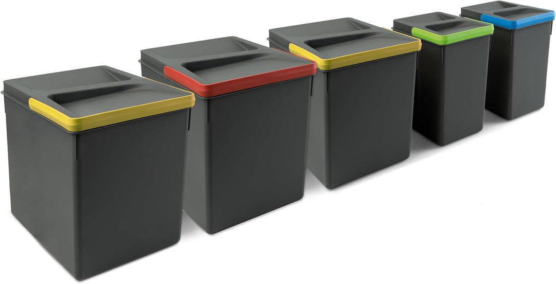 Emuca - Küchenschubladenbehälter mit geruchsdichtem Deckel, H 266 mm (3 x 15 L + 2 x7 L), Kunststoff