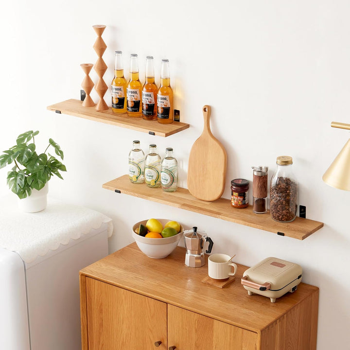 TREOAKWIS Schweberegal aus Eiche Massiv, Wandregal Holz Regale 90cm Wandboard für Badezimmer, Schlaf