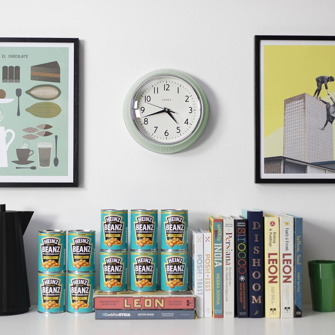 JONES CLOCKS® Ketchup-Wanduhr, Retro-Design, perfekt für die Küche, Heimbüro, Schlafzimmer 25cm (Neo