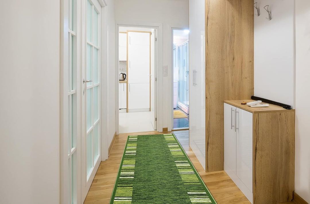 rugsx Antirutsch Teppichläufer Adagio grün - moderner Kurzflor für Küche, Flur & Wohnzimmer, Meterwa