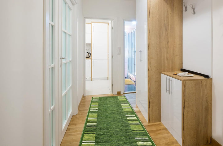 rugsx Antirutsch Teppichläufer Adagio grün - moderner Kurzflor für Küche, Flur & Wohnzimmer, Meterwa