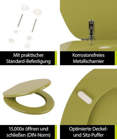 aquaSu® WC-Sitz Grün Venezia, Toilettendeckel in Oliv, Metallscharniere rostfrei, mit robustem Holz-