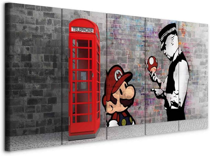 murando - Bilder Banksy Mario 200x80 cm Vlies Leinwandbild 5 tlg Kunstdruck modern Wandbilder XXL Wa