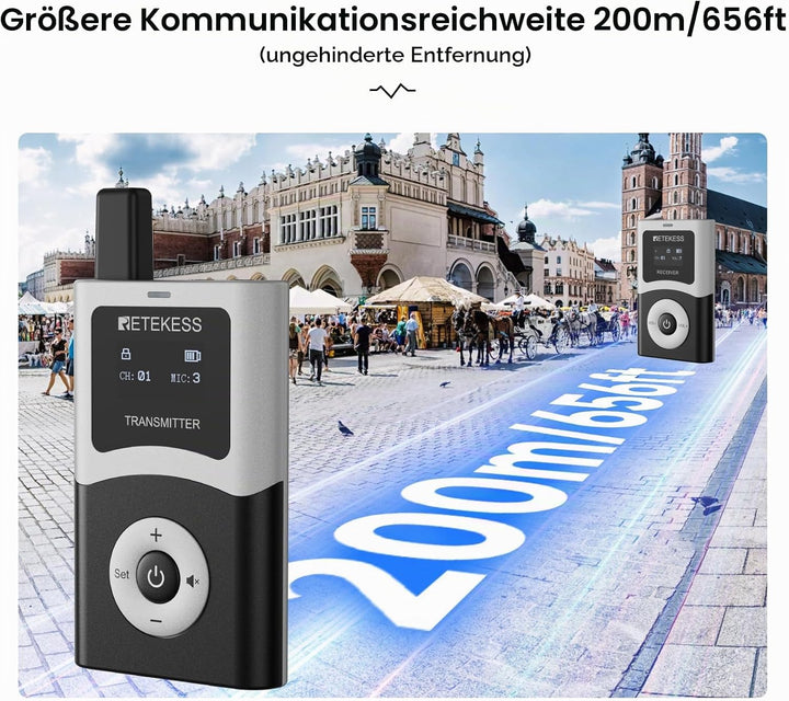 Retekess T130U Whisper Tour Guide System,Tour Guide Set, Tour Guide Mikrofon, Ein-Tasten-Bedienung,