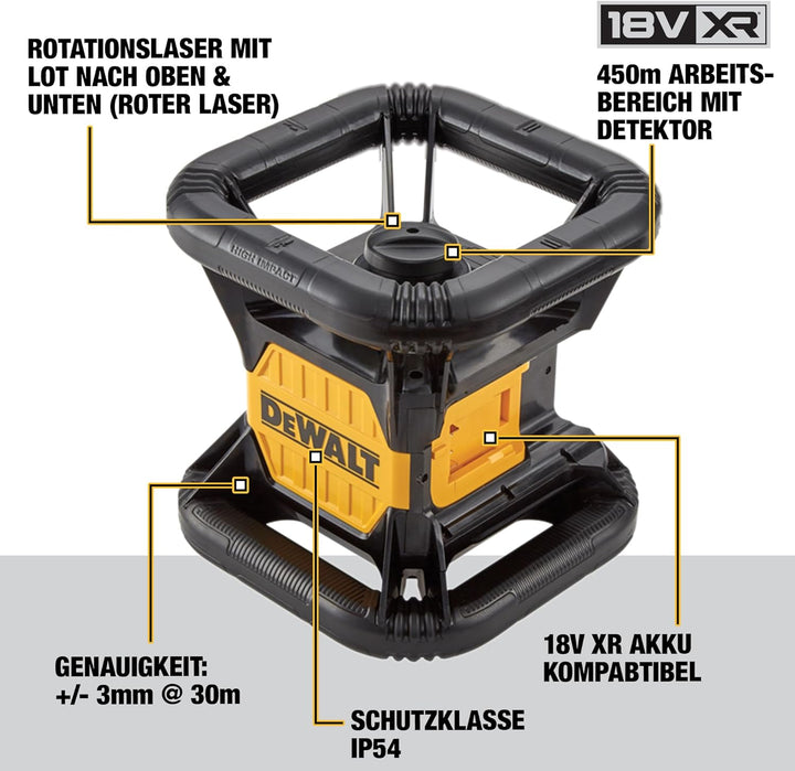 DEWALT 18V Akku Rotationslaser Rot DCE074D1R (mit einfachem Vertikal-Lot, selbstnivellierender, Arbe