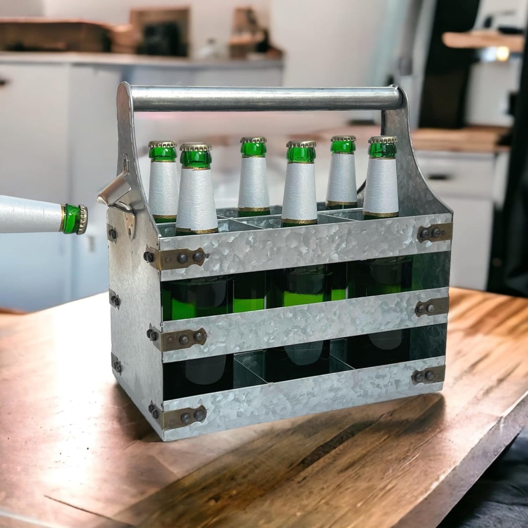 DanDiBo Bierträger Metall mit Öffner 96403 Flaschenträger 6 Flaschen Flaschenöffner Flaschenkorb Män