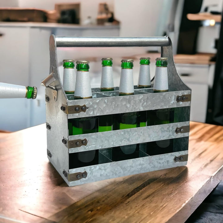 DanDiBo Bierträger Metall mit Öffner 96403 Flaschenträger 6 Flaschen Flaschenöffner Flaschenkorb Män
