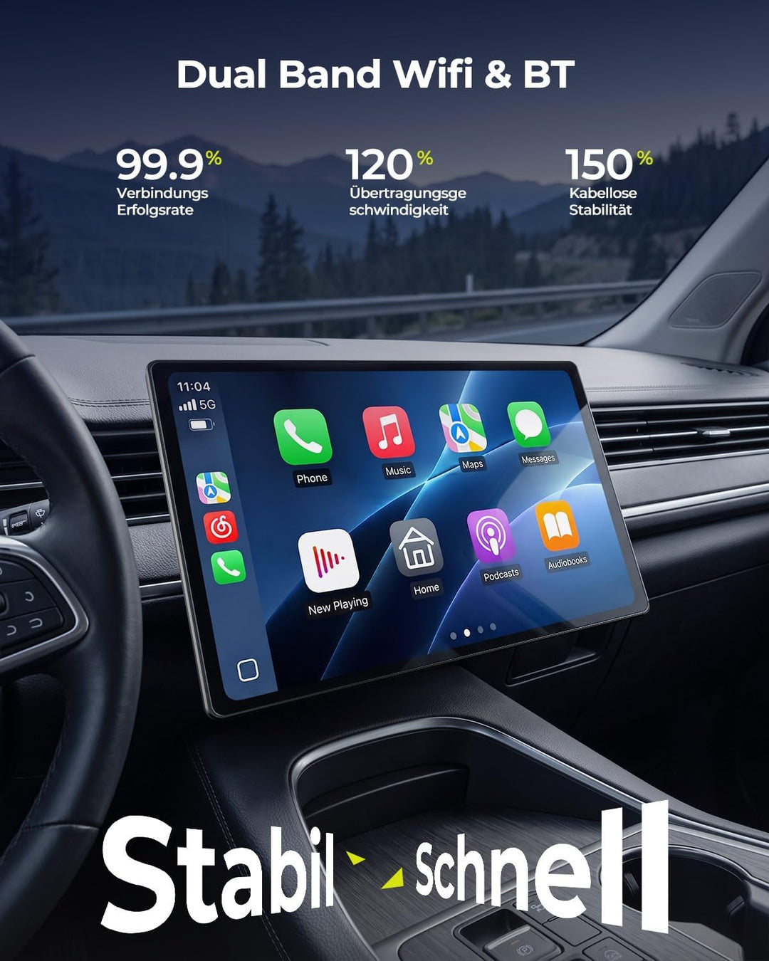 LAMTTO 11 Zoll Wireless CarPlay Display mit YouTube TikTok Video-Apps,Tragbares Autoradio für Apple