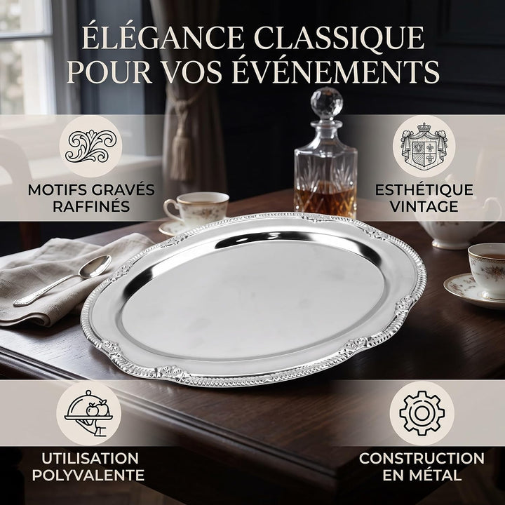 Zerodis Desserttablett, Vintage-Servierplatte aus Metall Im Hofstil mit Gravur, Dekorative Servierpl