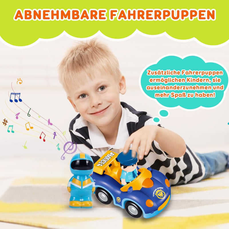 Pup Go Kleinkind RC Cartoon Polizeiauto mit Musik und Lichtern, 2 austauschbare Puppen, Erste Fernge