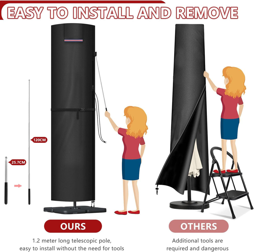 LAMUNI Schutzhülle Sonnenschirm Hülle für Ampelschirm Abdeckung mit Stab, Wasserdicht Schutzhülle Am