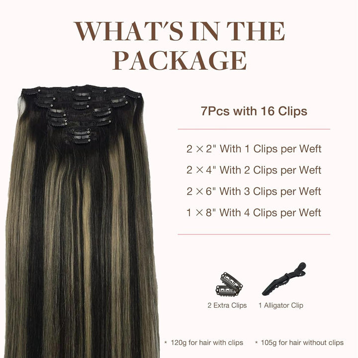GOO GOO Clip in Extensions Echthaar, Echthaar Extensions Clip, 45cm 120g 7pcs, Clip In Haarverlänger