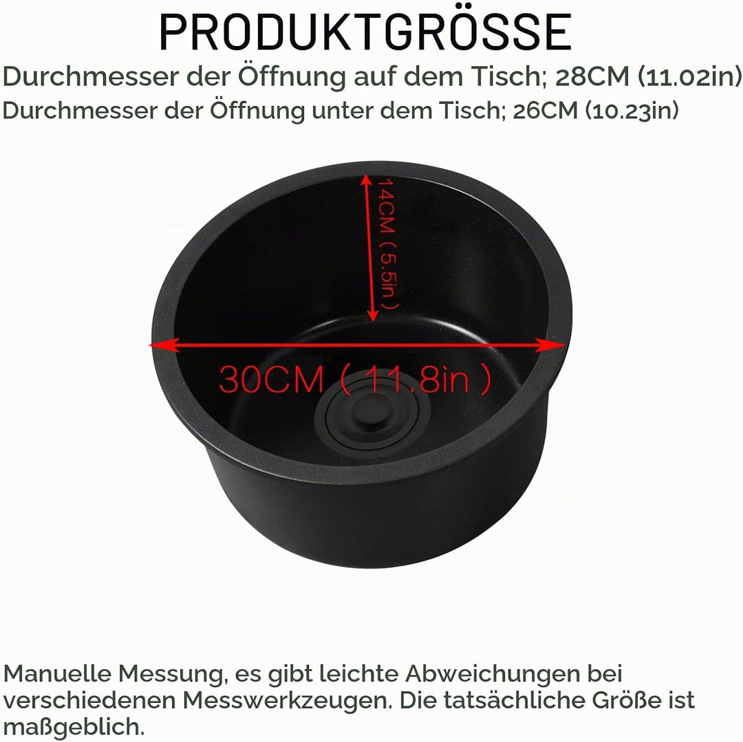 Schwarzes Rundes Waschbecken Küchenrenovierungsbecken Rundes Einzelwaschbecken Kleines Waschbecken R