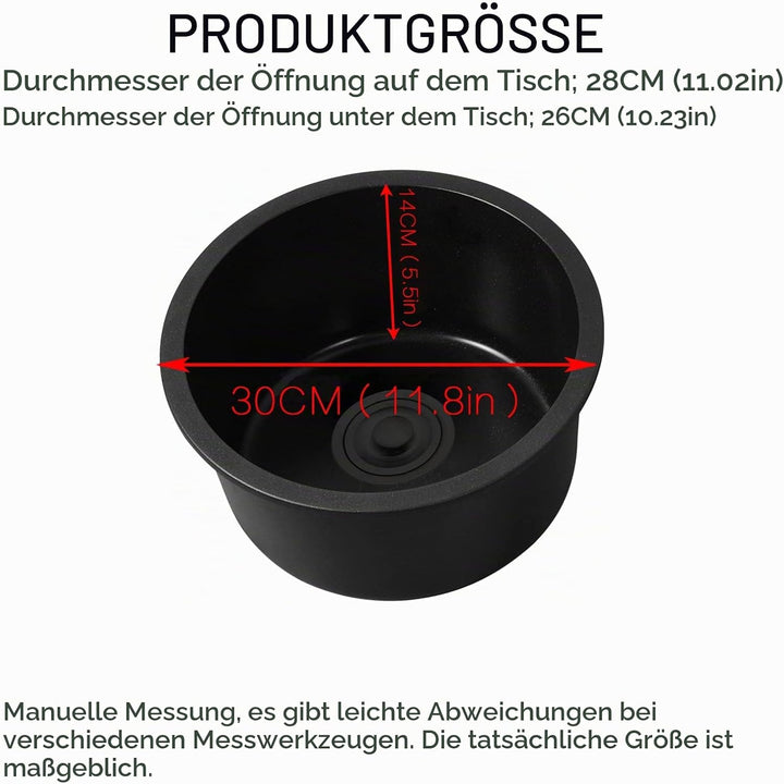 Schwarzes Rundes Waschbecken Küchenrenovierungsbecken Rundes Einzelwaschbecken Kleines Waschbecken R