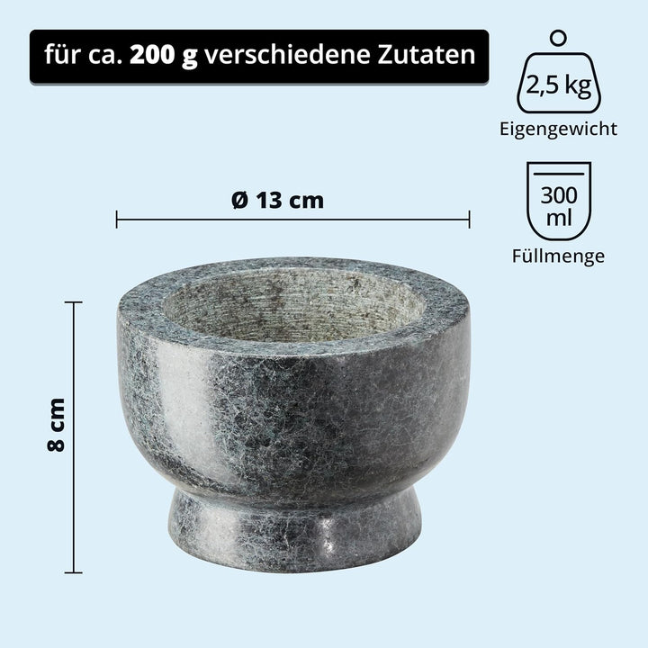 KHG Mörser mit Stössel aus Granit für Gewürze, gross XL mit 2,5 kg rutschfest, polierter Steinmörser