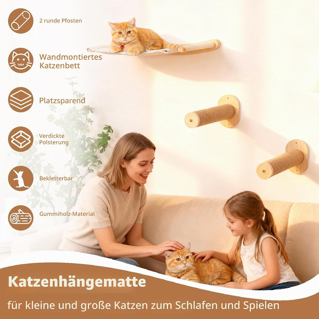 Katzenhängematte Wandmontage,Katzen Kletterwand,Wandmontiertes Kiefernholz Katzenwandmöbel,Katzenlei
